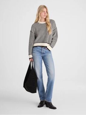 Madewell Black and White Houndstooth Crewneck Sweater XXS